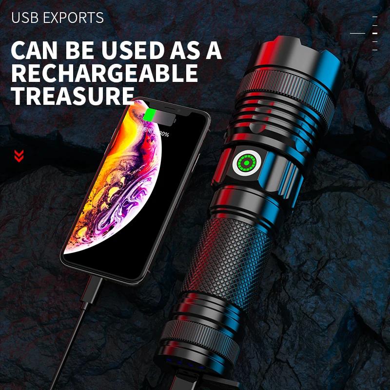 30W Laser Powerful Long Range Flashlight USB Rechargeable Zoom Outdoor Waterproof Adventure Flashlight Camping Hiking White