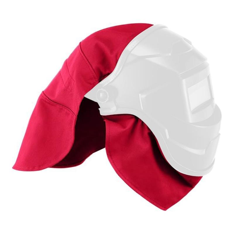 

2Piece Welding Helmets Cover And Bib Set Heat Resistant Leather Fabric Full Head Neck Protections For Welding Work червоний