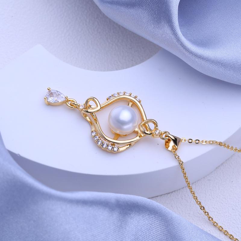 FEEYOO Natural Freshwater Pearl Necklaces For Women Girls Fashion Gold Color Geometric Pendant Birthday Gift