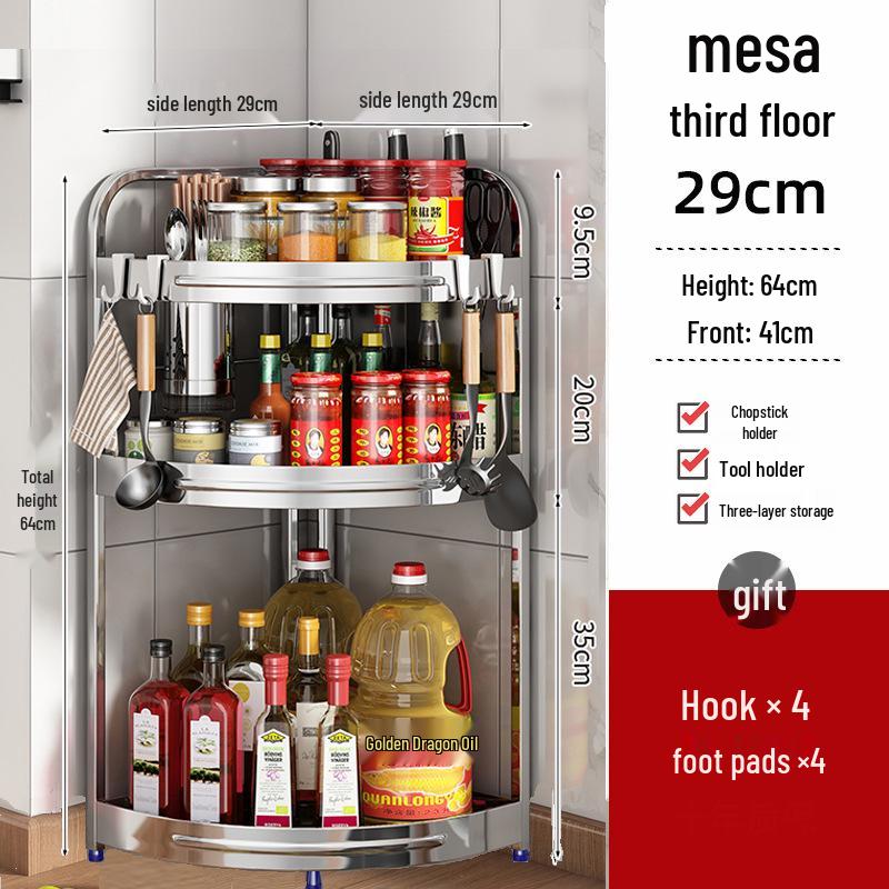 Stainless Steel Kitchen Corner Shelf for Oil, Sauce, Vinegar & Spices - Triangle Storage Rack with Knife Holder.