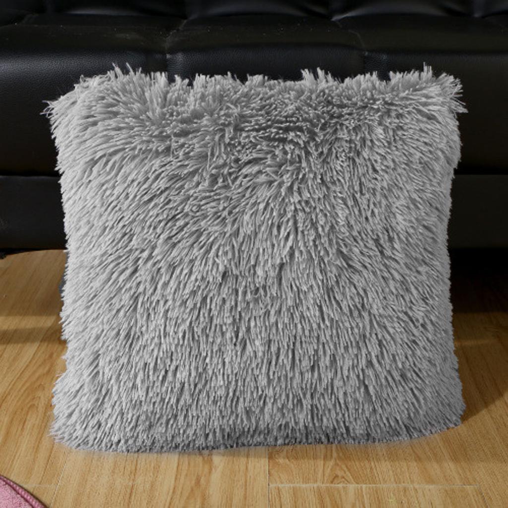 (SU)Plush Cushion Cover Sofa Lumbar Cover Home Decoration Solid Colorful