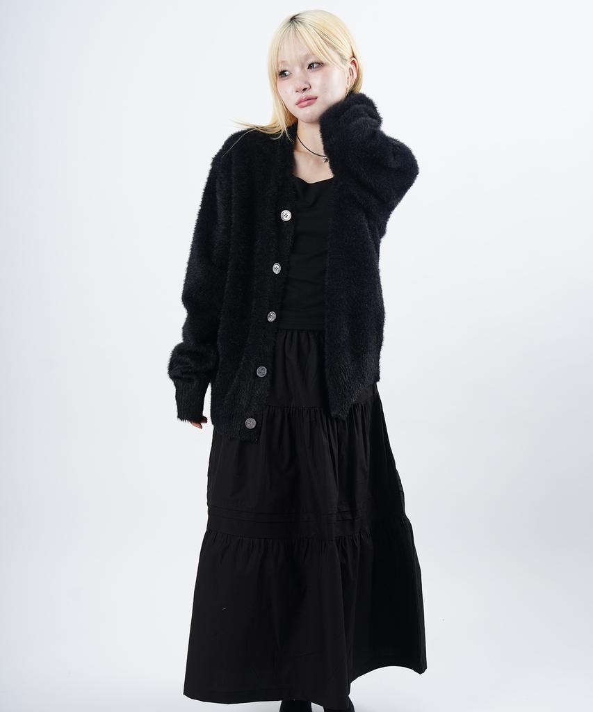 Starry Eyed Cotton Pintuck Long Tiered Skirt (Black)