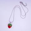 Women Spring Summer Lovely 16*18MM Pink&Red Color High Quality Rhinestone Strawberry Charm Pendant Chain Necklace Gift For Girl