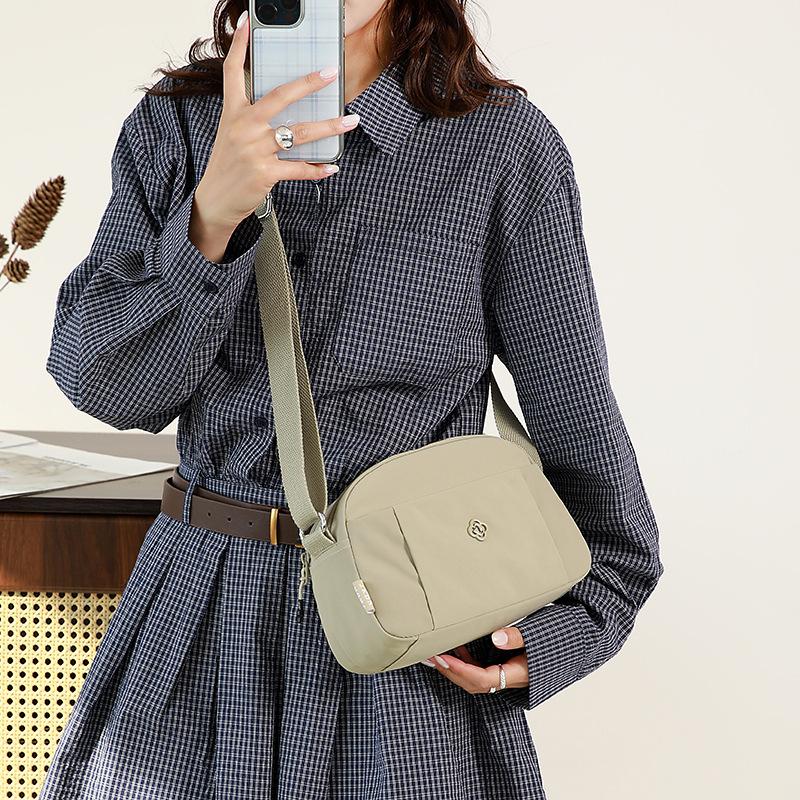 Solid Color Nylon Crossbody Bag Multi Pocket Casual Shoulder Bag for Women