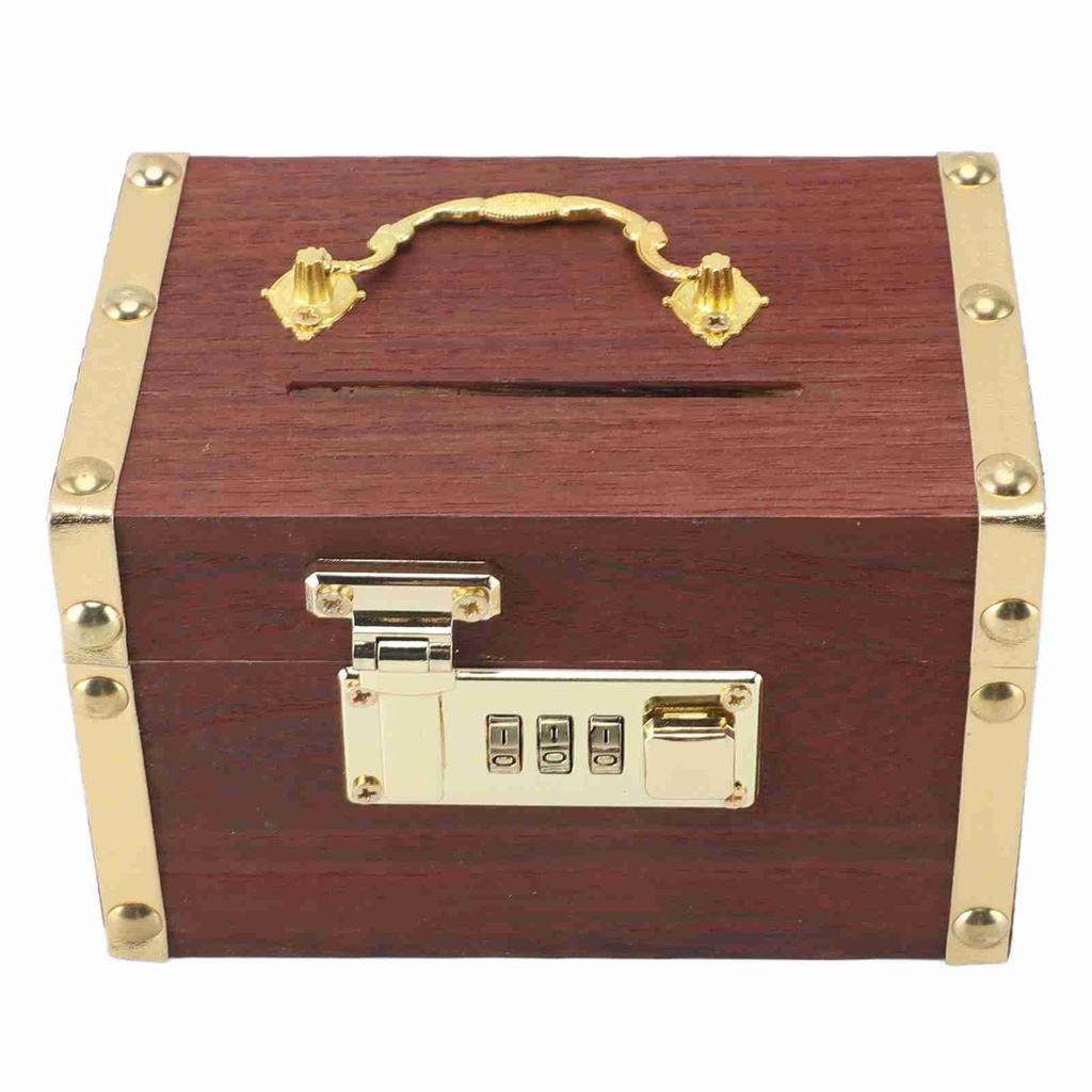 Locking Wooden Money Storage Box with Password Lock Vintage Wooden Treasure Chest Currency Money