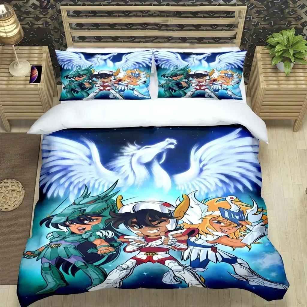 Saint Seiya Zestaw Pościeli 3D Czarny Zestaw Poszwy na Kołdrę i Poszewek na Poduszki Rozmiar King Queen Poliestrowa Poszwa na Kołdrę