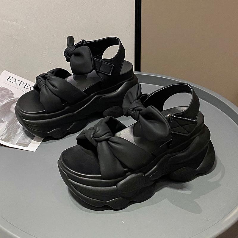 Summer High Platform Women Sandals 9CM Wedge Heels Bowknot Slipper Fashion 2025 Outside Chunky Sandals Beach Casual Slides Woman