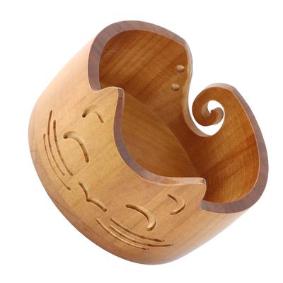 Yarn Bowl Wooden Cute Cat Shape Holder Dispenser Crochet Organizer Storage Supplies 18x18x10cm