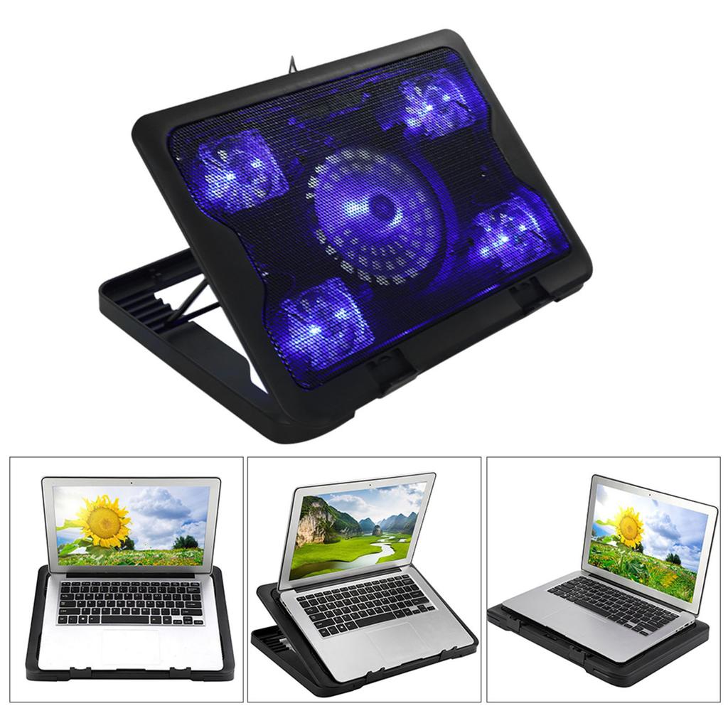 Portable Ultra Slim Silent Laptop Notebook Cooling Pad USB Powered Silent With 5 Fans LED