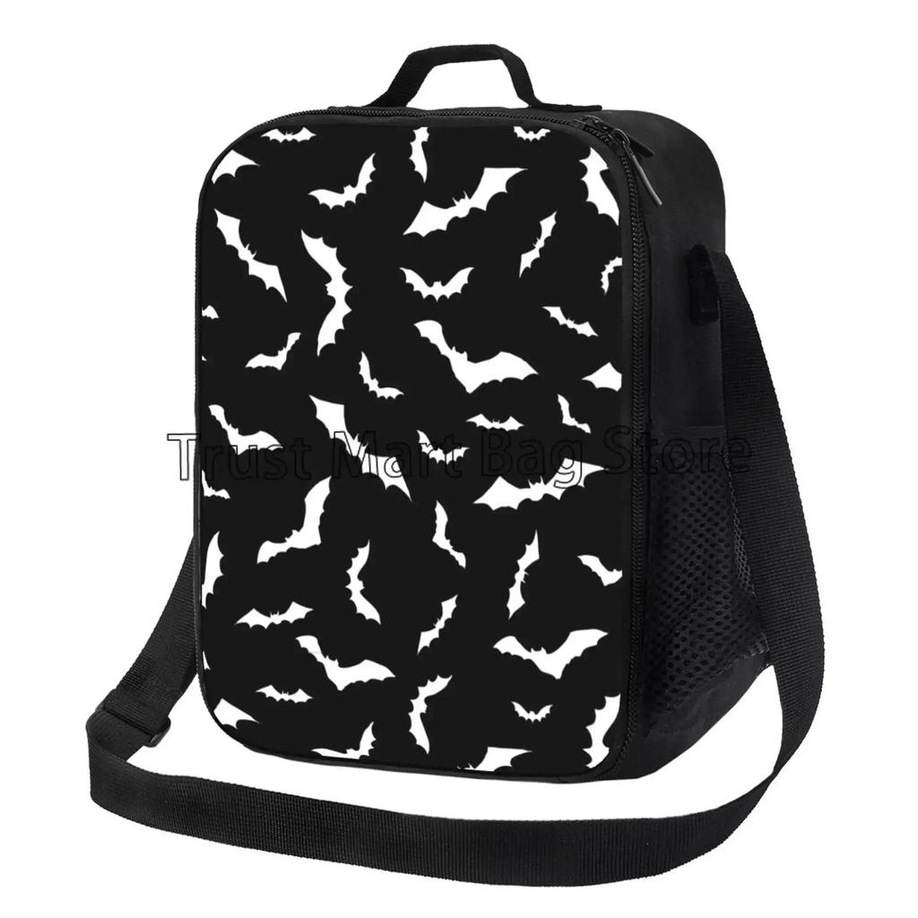Halloween Bats Goth Insulated Lunch Bag Thermal Meal Tote with Adjustable Strap Reusable Cooler Bento Bag for Travel Work Picnic