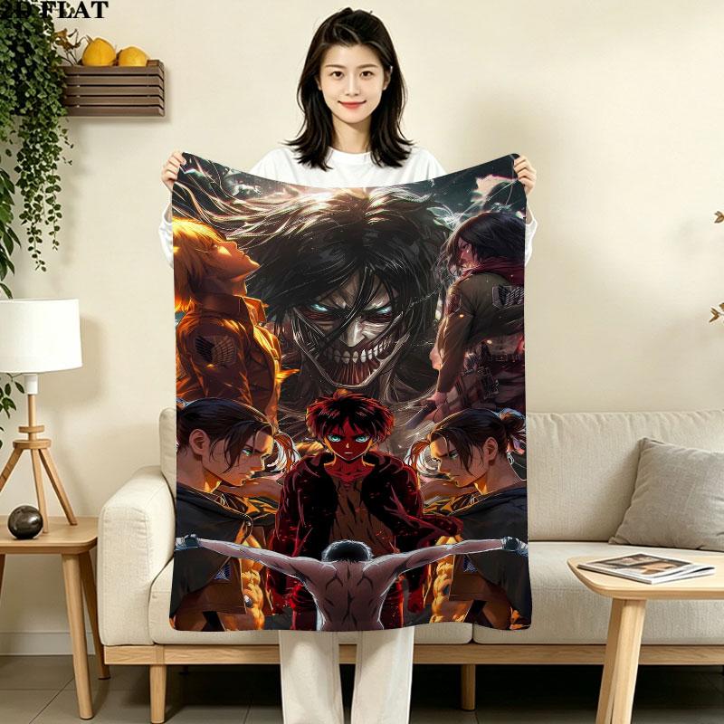 1PC Attack Titan Patterned Flannel Blanket Suitable For All Seasons For Home Decor Warmth And Comfort Gifts Holiday Present