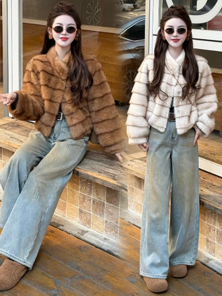 Chic Women's Faux Mink Velvet Fur Slimming Short Winter Coat