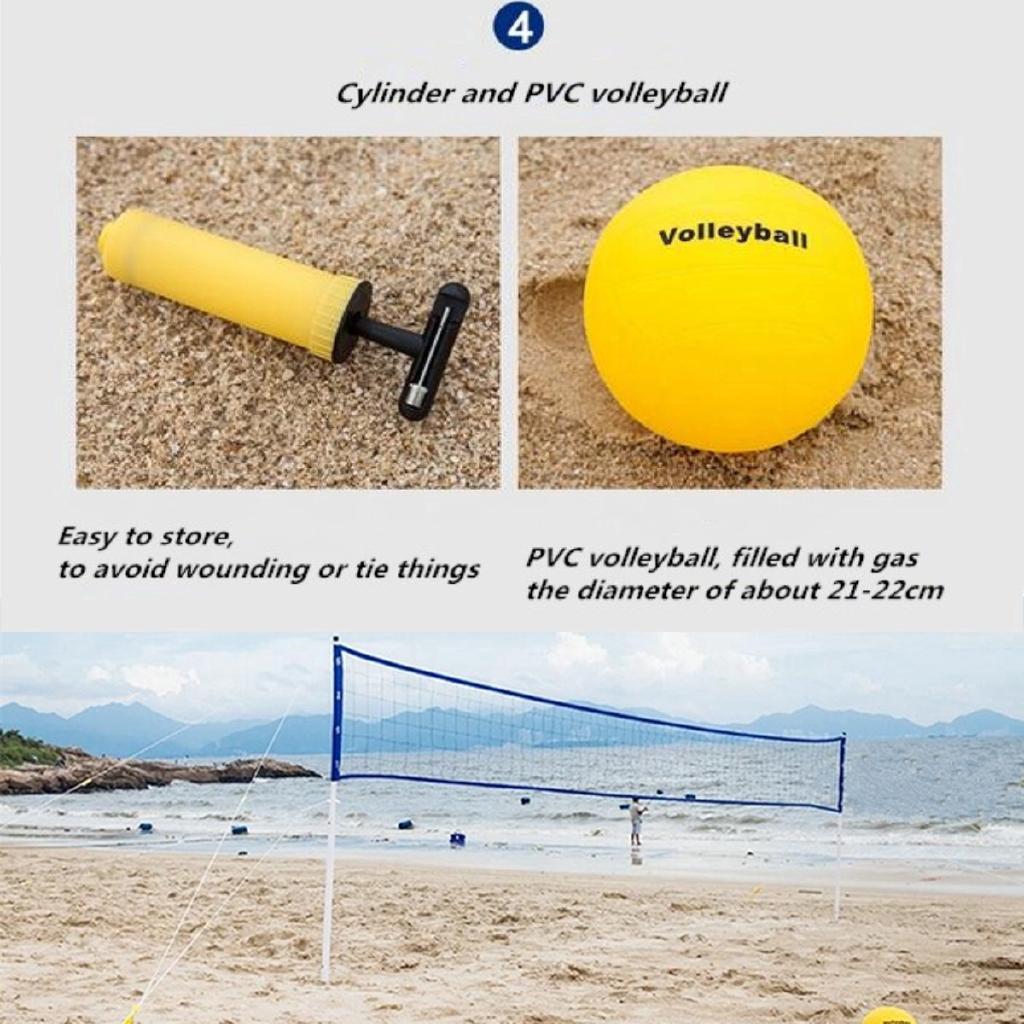 Portable Beach Volleyball Net System Set Adjustable Posts Ball Hand Pump Outdoor Sports Volleyball Training PVC Tube
