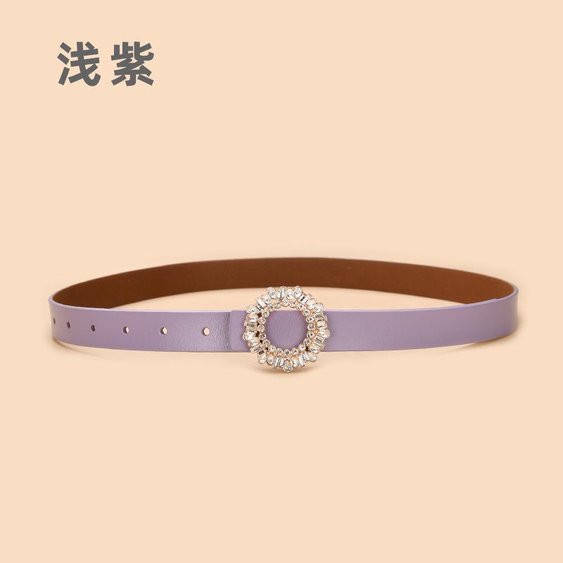 Ladies Belt With Crystal Diamond Square Buckle Decorative Belt Women'S Leather Smooth Buckle Belt