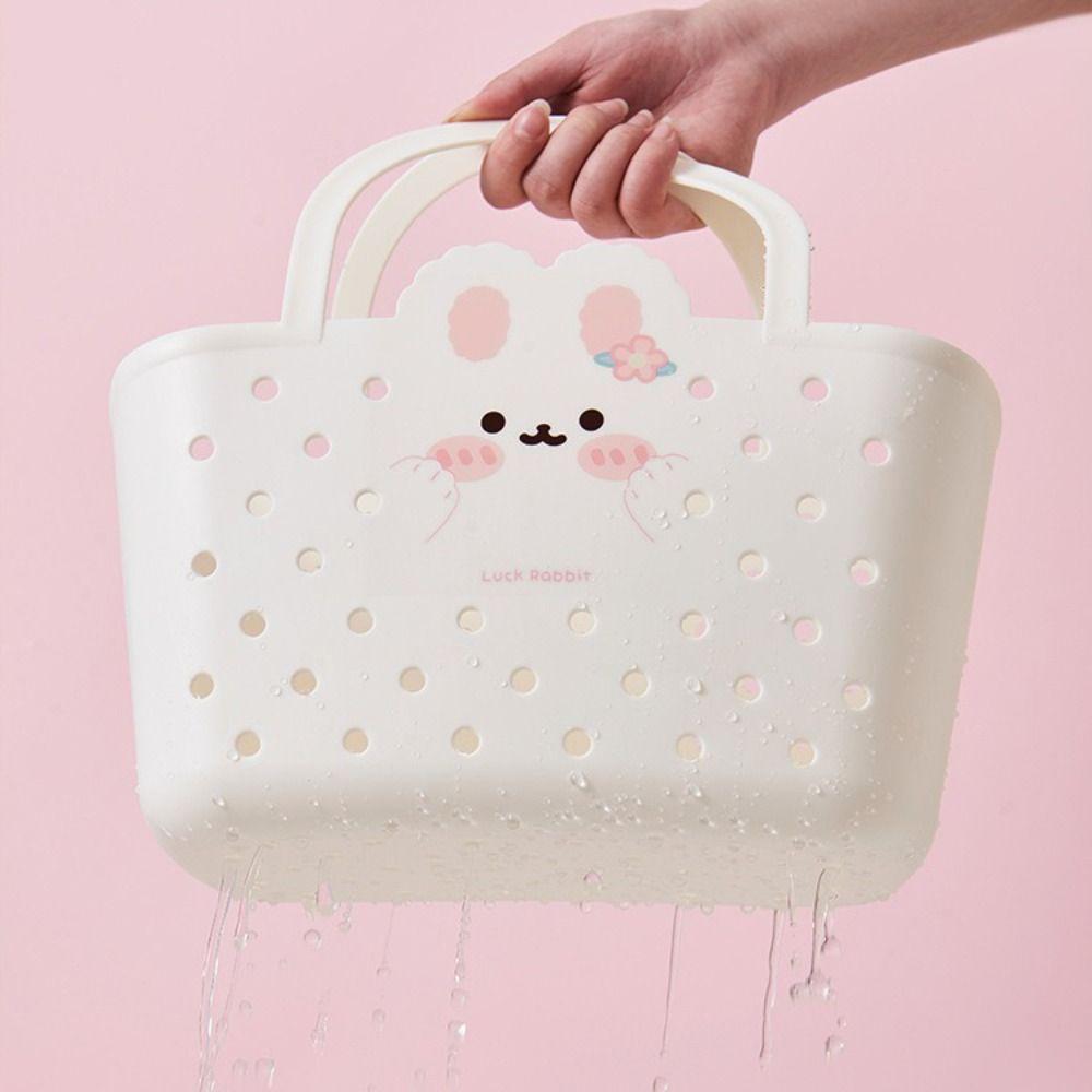 Soft Material Storage Basket Drainable Design Handheld Basket Bath Basket Dormitory Living