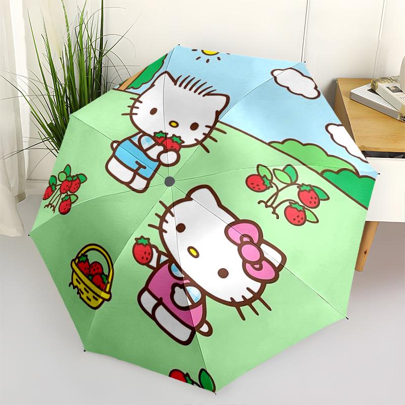 1pc Hello Kitty Strawberry Picking Umbrella - Automatic Opening/Closing, Portable Folding Design, Outdoor Use, Perfect Gift for Fans, Travelers, Daily