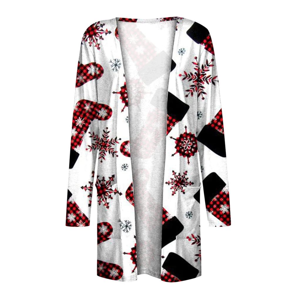 Damenmode, lockere, lässige Tasche, Weihnachtsdruck, Strickjacke, Jackenoberteile
