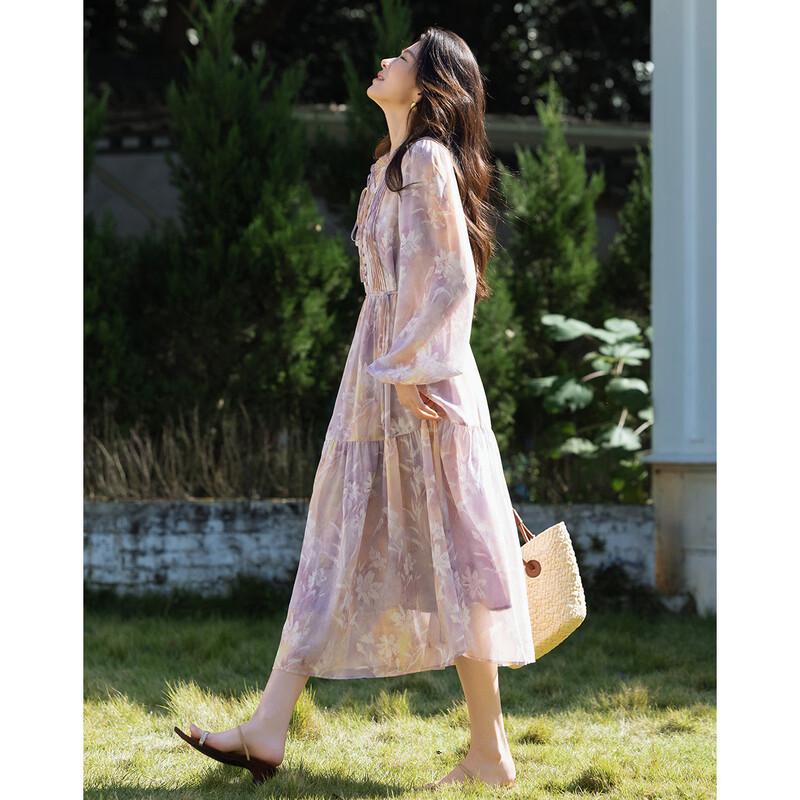 French Style Ruffle Collar Bubble Sleeve A-Line Dress XL