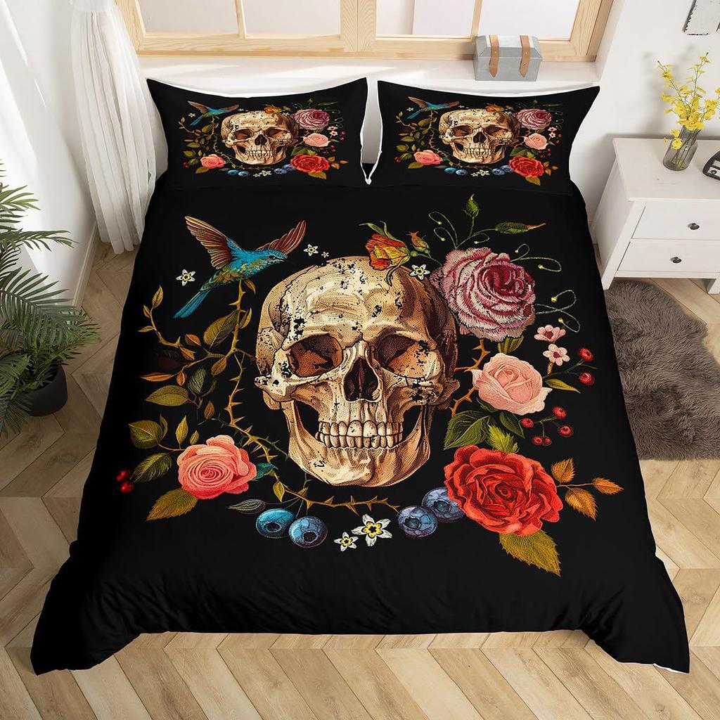 Vintage Flower Three-Piece Digital Printing Bedding Set Baroque Style Bed Cover