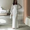 Women's Solid Sheer Mesh Flare Sleeve Square Neck High Waist Mermaid Maxi Dress Evening Party Gown