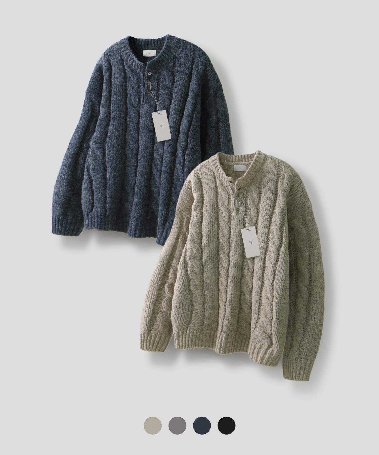 Mood Inside [2Pack] Sono Cable Henley Neck Knit Gray/M