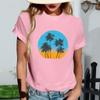 Women's Fashionable Round Neck Casual Retro Print Short Sleeved T-shirt Top