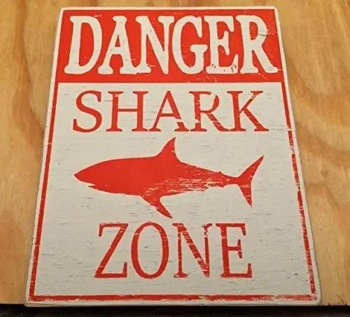 DANGER Shark Zone Vintage Warning Metal Tin Sign Retro Nautical Wall Decor Rustic Yellow Plaque for Beach House Pool Man