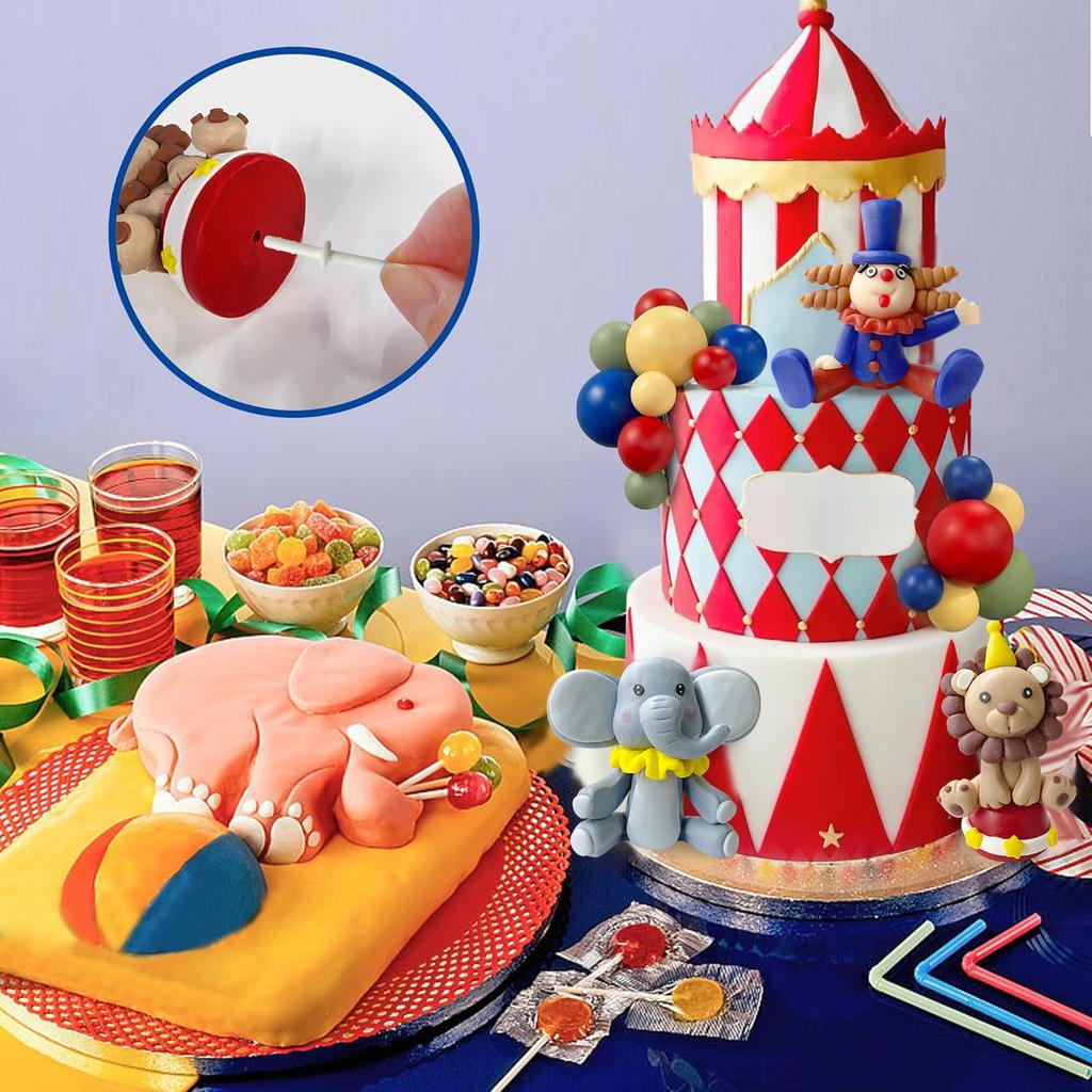 19 PCS Circus Cake Decoration Birthday Cake Decorations Balls Cake Picks for Carnival Birthday Party Supplies Baby Shower Decor