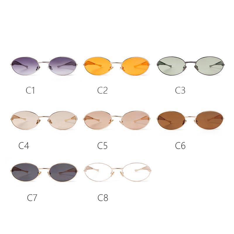 Retro Oval Sunglasses for Women Men Luxury Brand Designer 70s Trendy Gold Metal Streamline Legs Sun Glasses UV Protection 981C