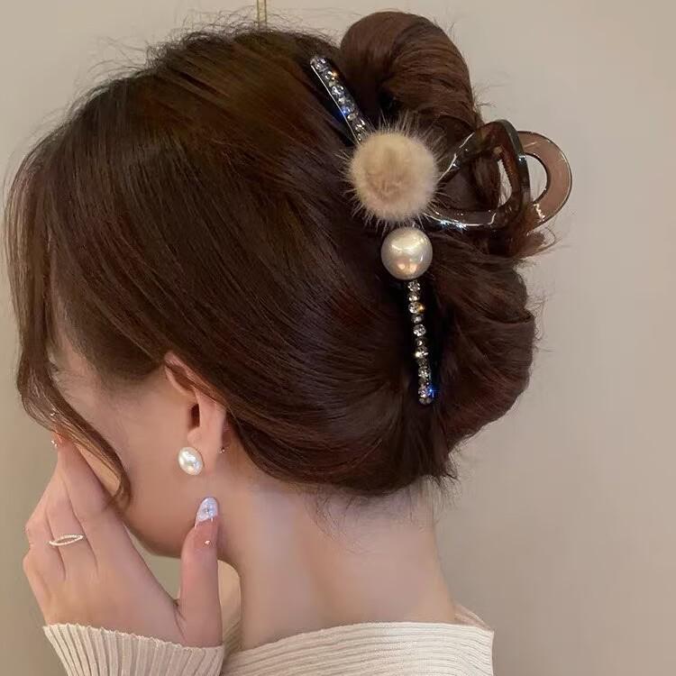 Pince à cheveux en vison strass haut de gamme 2025 - Grande pince crocodile pour coiffures relevées