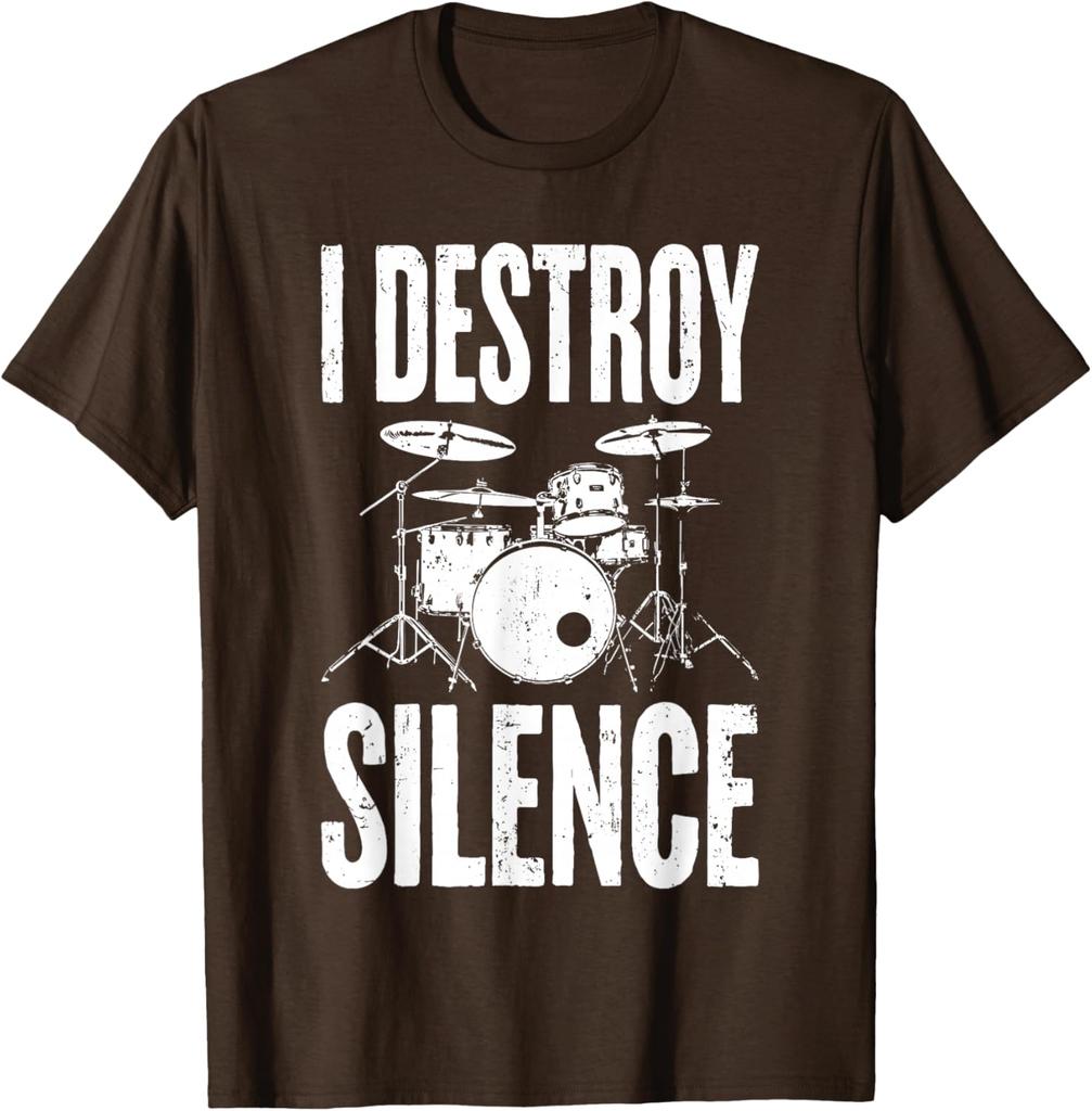 I Destroy Silence Drummer Graphic Tee Unisex Women Cotton Casual TShirt