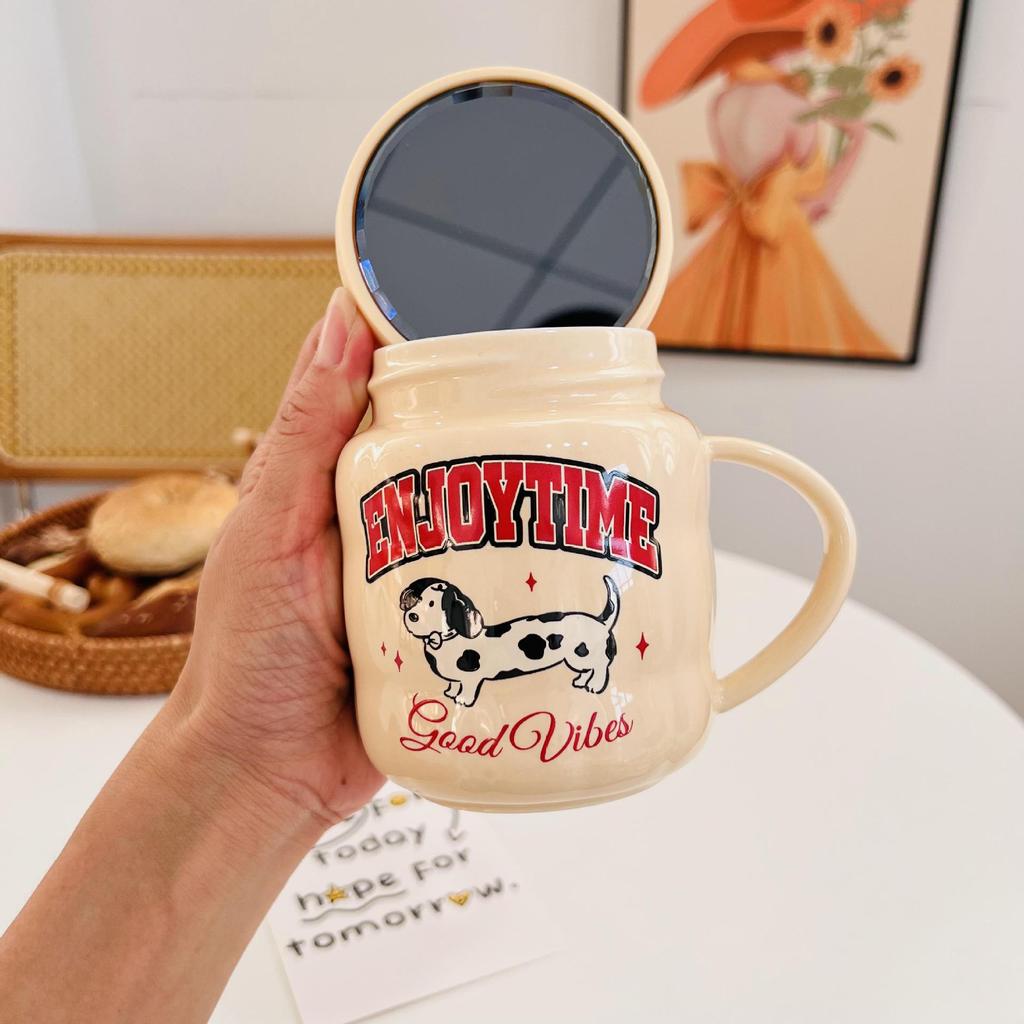 Cartoon Black Cat with Lid Ceramic Cup Cute Mug Home Suit Small Gift Office Drinking Water Cup Girls Cup