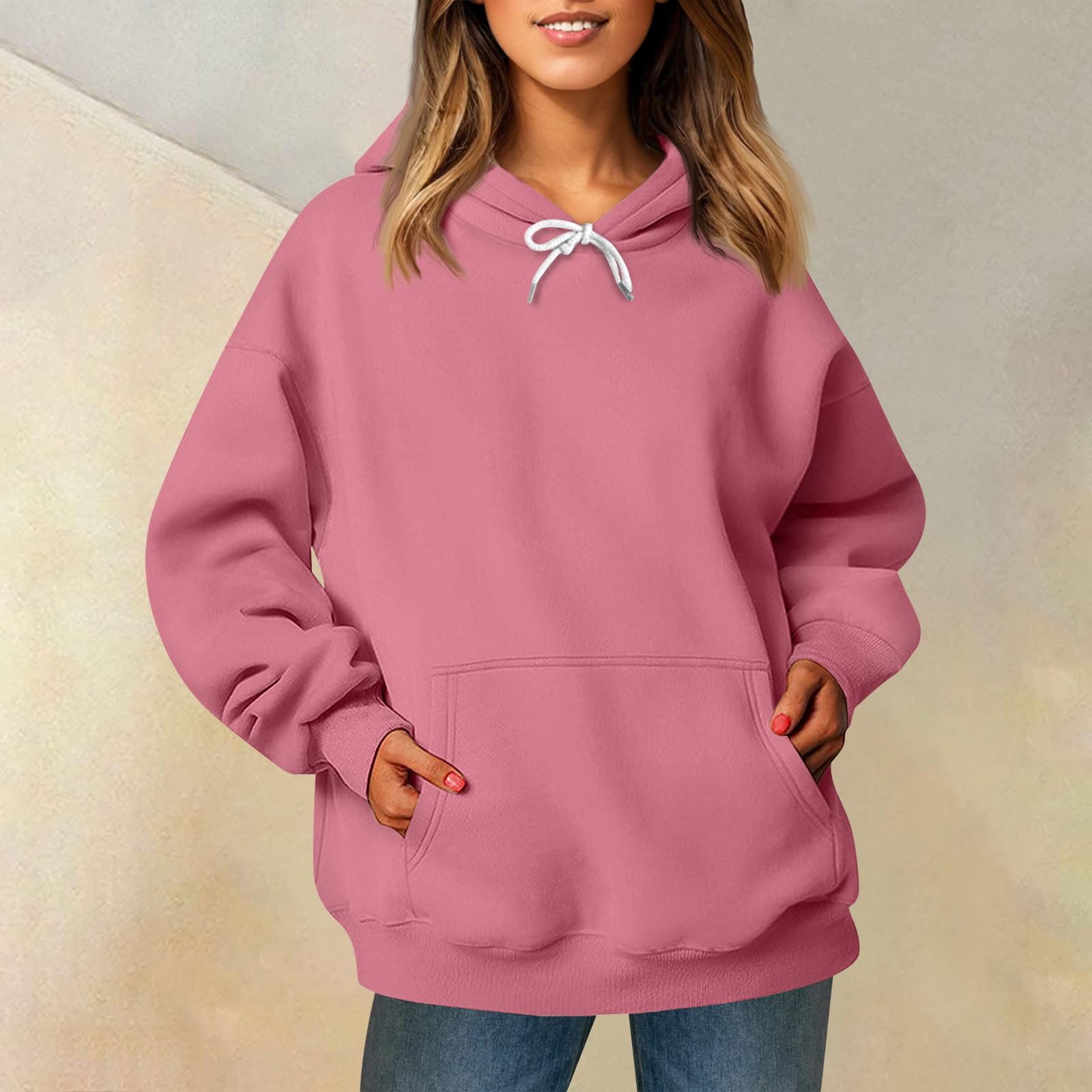 

Женская модная повседневная толстовка с длинными рукавами и круглым вырезом с капюшоном, однотонная толстовка с прошитой нитью XL арбуз красный