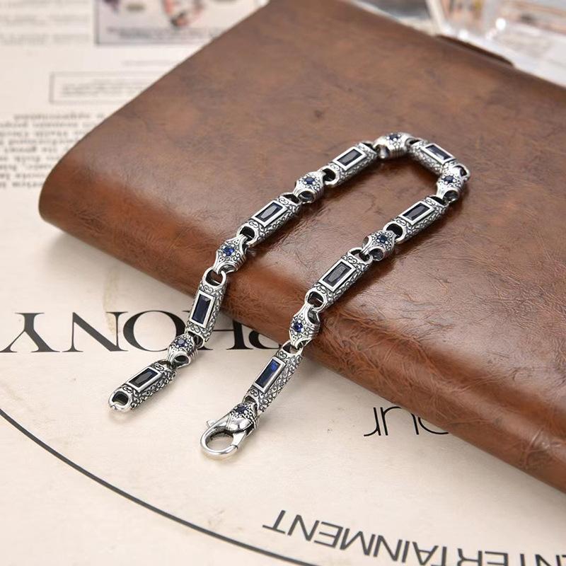 2026 Zircon Inlaid Stone Tang Grass Pattern Bracelet Retro Men s and Women s Trendy Personalized Jewelry 18CM