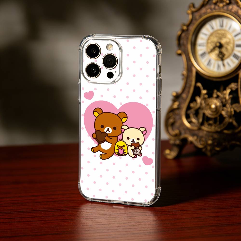 Cute R-Relax B-Bear Phone Case For iPhone17,16,15,14,13Pro Max,us,Soft Silicone Transparent Cover