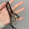Vintage Square Cross Leather Rope Necklace for Men Double-layer Choker Collarbone Chain Harajuku Style Pendant Neckchain Zircon