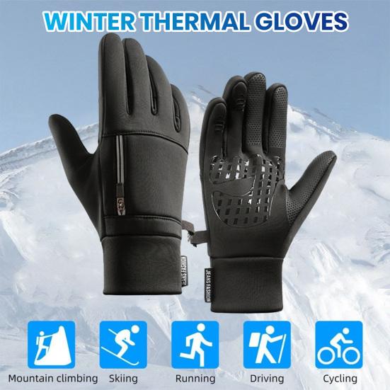 1 Pair Winter Cycling Gloves Great Friction Particle Palm Finger-flip Touch Screen Unisex Soft Thickened Warm Windproof Waterproof Reflective Zipper