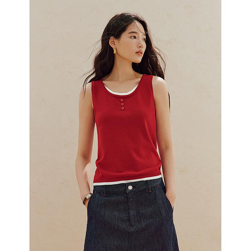 INMAN Women's Round Neck Button Faux Two-Piece Thin Knit Vest Camisole