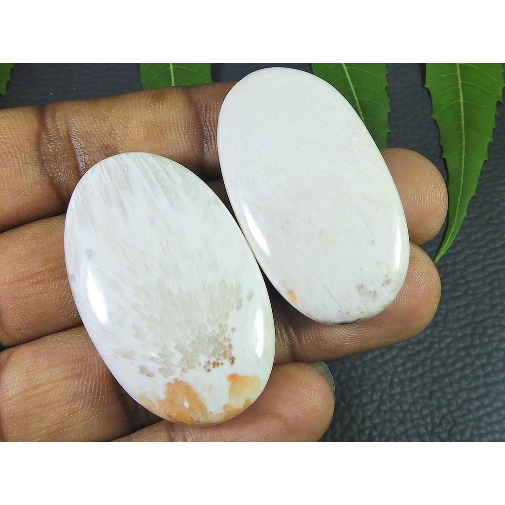 AAA Pink Scolocite Oval Shape 2Pcs cabcohon Loose Gemstone 150Cts. 44-44MM SK-3534