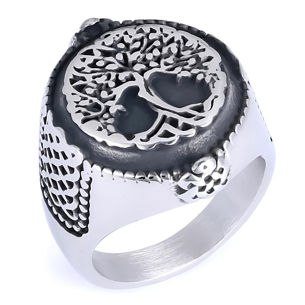 Mens Vintage Hip Hop Style Tree of Life Botanical Element Stainless Steel Ring