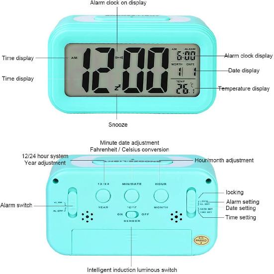 TXY LED Digital Alarm Clock Backlight Snooze Mute Calendar Desktop Electronic Bcaklight Table Clocks Desktop Clock (Blue)