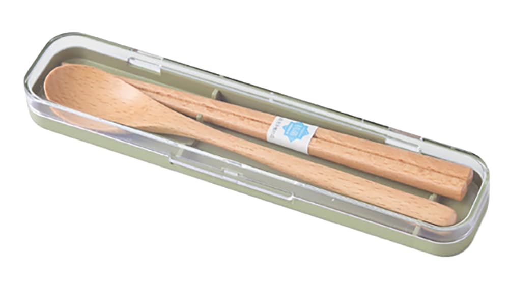Takenaka Cutlery Wooden Chopsticks and Spoon X X and 18 Set, Tutu, Set, Khaki, (Case) Approx. 4.6 19.3 1.8 Cm, (Chopsticks Spoon) Approx. Cm, T-36387