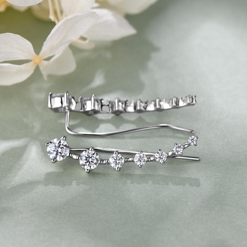 All D Moissanite Earrings Crawler Climber For Women 7 Star Ear Cuffs Silver 925 Black/ White Diamond Wedding Jewelry Luxury Gift