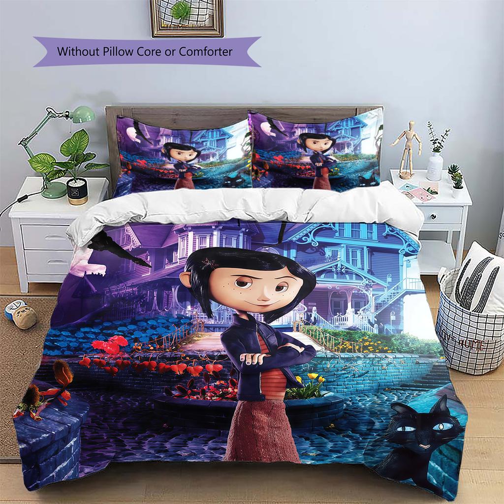 Coraline3 Pattern Bedding Quilt Set Home Decoration Gift (1 * Duvet Cover + 2 * Pillowcase Without Core)