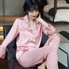 Women’s Spring Summer Ice Silk Pajama Set Long Sleeve Top and Pants Satin Heart Jacquard Lightweight Loungewear