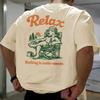 Relax Vintage Camping Dog Cream Cotton Tops, Ropa Hombre Camisetas Unisex Retro Outdoor Casual