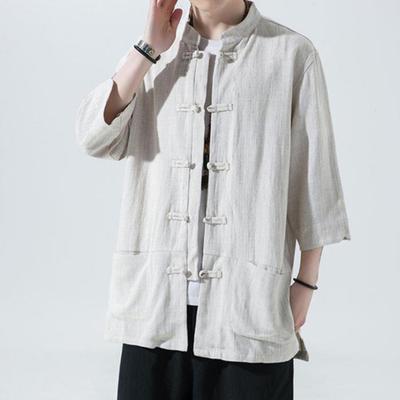 Men's Chinese Style Shirt Loose Retro Button-down Shirt with Pockets Cotton Linen Breathable Summer Shirt for Street Party Travel
