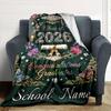 Graduation Celebration 2026 Floral Design Themed Blanket Personalized Name Soft Warm And Versatile For Sofa Bed Office And Travel Machine Washable