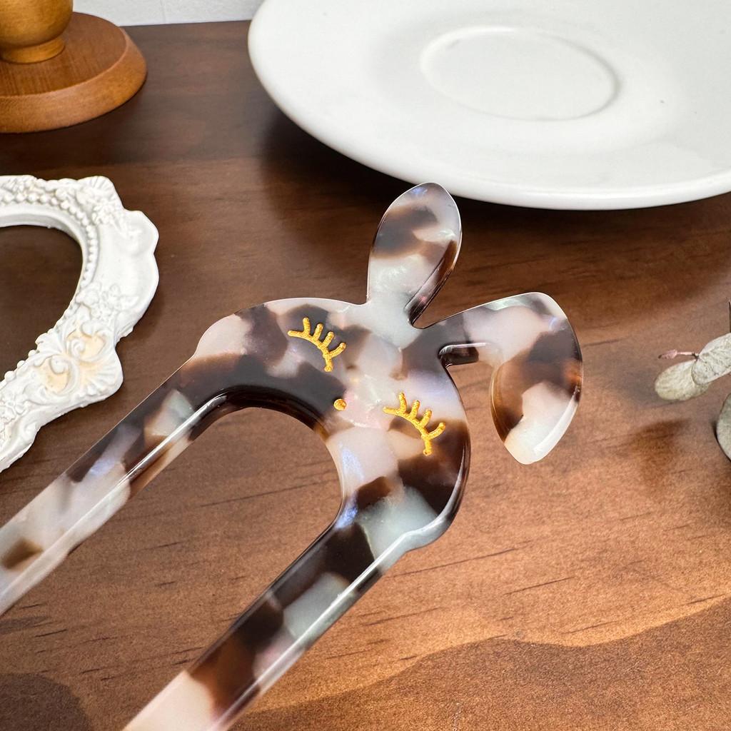 Elegant fjärilshårnål gjord av acetat med pärlinläggning Snygg U-formad hårpinne