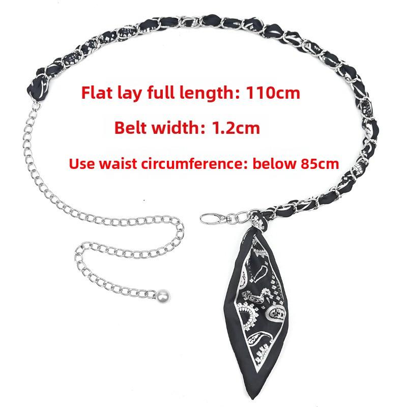 Meier Silk scarf metal chain belt women s pearl pendant thin waist chain fashion ribbon